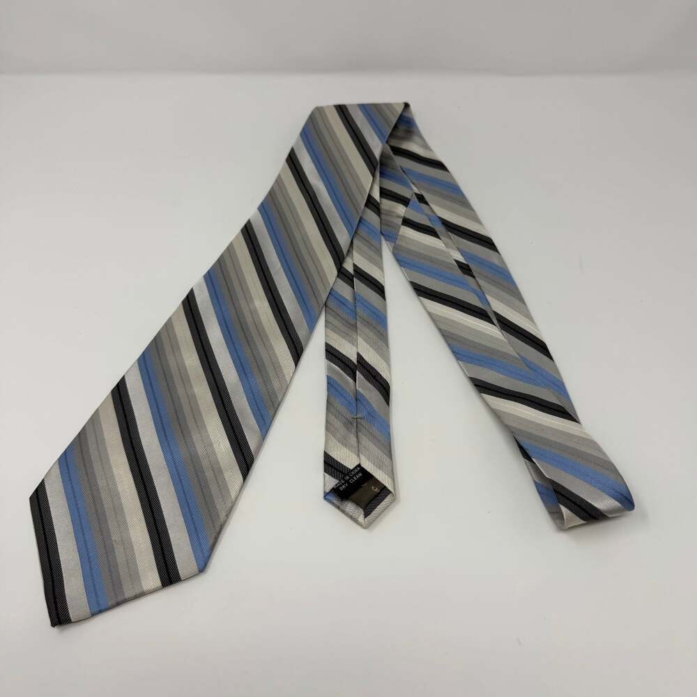 Calvin Klein Silk Striped Tie Blue Gray Black